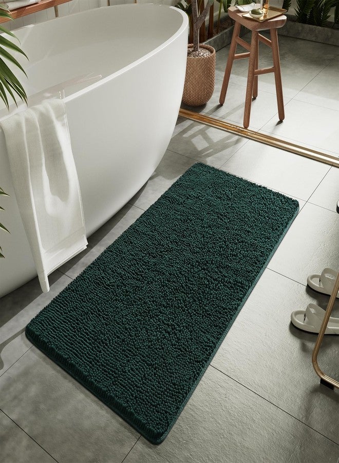 LOCHAS Luxury Bathroom Rug Shaggy Bath Mat 24 x 60 Inch, Washable Non Slip Bath Rugs for Bathroom Shower, Soft Plush Chenille Absorbent Carpets Mats, Hunter Green - Image 2