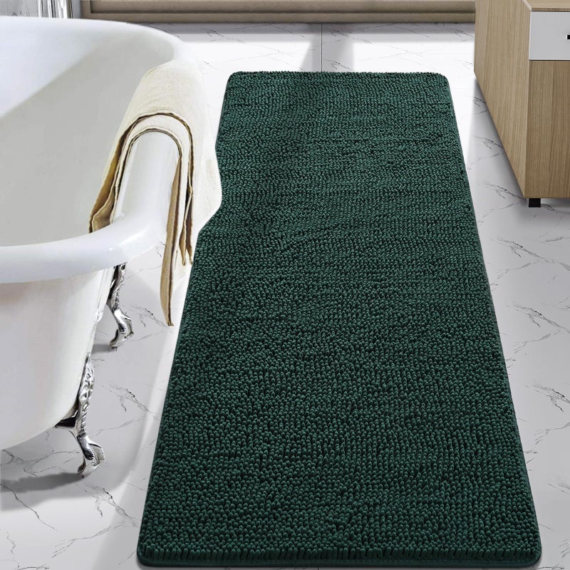 LOCHAS Luxury Bathroom Rug Shaggy Bath Mat 24 x 60 Inch, Washable Non Slip Bath Rugs for Bathroom Shower, Soft Plush Chenille Absorbent Carpets Mats, Hunter Green - Image 1