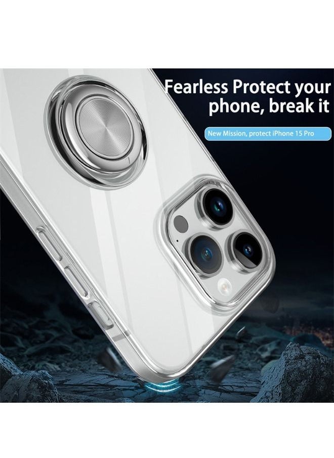 RUGGED SHIELD - iPhone 15 Pro Case with Metal Rotate Ring Kickstand, Ultra Thin Protective Case, Shockproof, Anti-Yellowing, Anti-Scratch, Anti-Drop Case Cover for Apple iPhone 15 Pro - Image 1