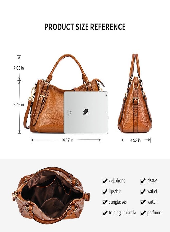 Kattee Women's Soft Genuine Leather Satchel Purses Top Handle Crossbody Bags Ladies Designer Medium Size Hobo Handbags(Sorrel) - Image 4