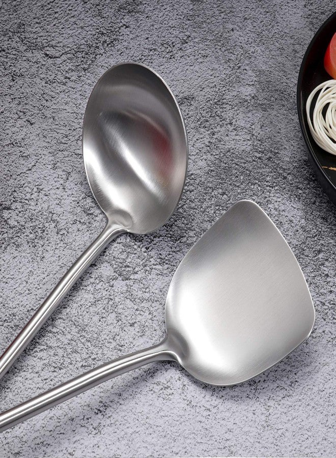 AOOSY Wok Spatula & Ladle Tool Set, AOOSY 304 Stainless Steel Cooking Utensils, Wooden Handle Wok Utensils Soup Ladle 15 inches Set of 2 - Image 3