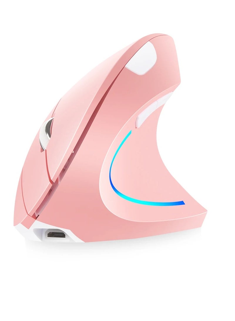 AROAQ Wireless Vertical Mouse, Rechargeable Upright Ergonomic Mouse, Dual Mode Vertical Mouse With 3 Adjustable Dpi Levels, RGB Flowing Light Plug N Play Mouse For Laptop, Desktop, Pc, (Pink) - Image 1