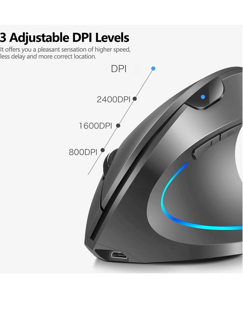 AROAQ Wireless Vertical Mouse, Rechargeable Upright Ergonomic Mouse, Dual Mode Vertical Mouse With 3 Adjustable Dpi Levels, RGB Flowing Light Plug N Play Mouse For Laptop, Desktop, Pc, (Pink) - Image 3