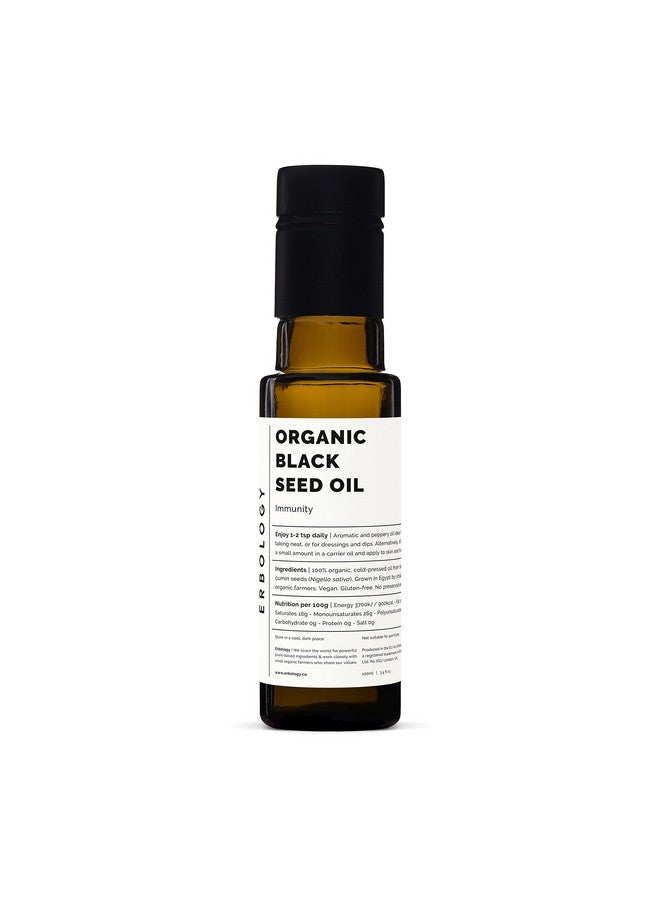 Erbology 100% Organic Black Seed Oil 3.4 Fl Oz Nigella Sativa Cold Pressed Over 1.5% Thymoquinone Supports Digestive Health And Immunity Non Gmo No Additives Or Preservatives - Image 1