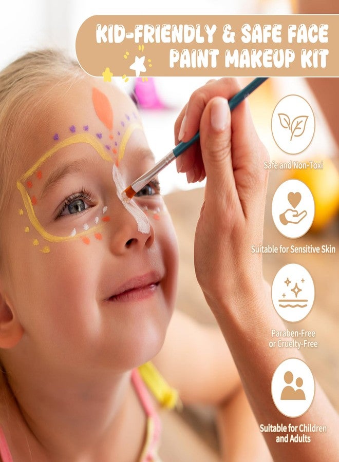 Pintada 54 Color Face Painting Kit for Kids - Non Toxic Water Activated Face Paint Palette with Stencils, Brushes, Gems & Book. For Halloween, Carnival, Party; Costume Makeup for Creative Activities - Image 5
