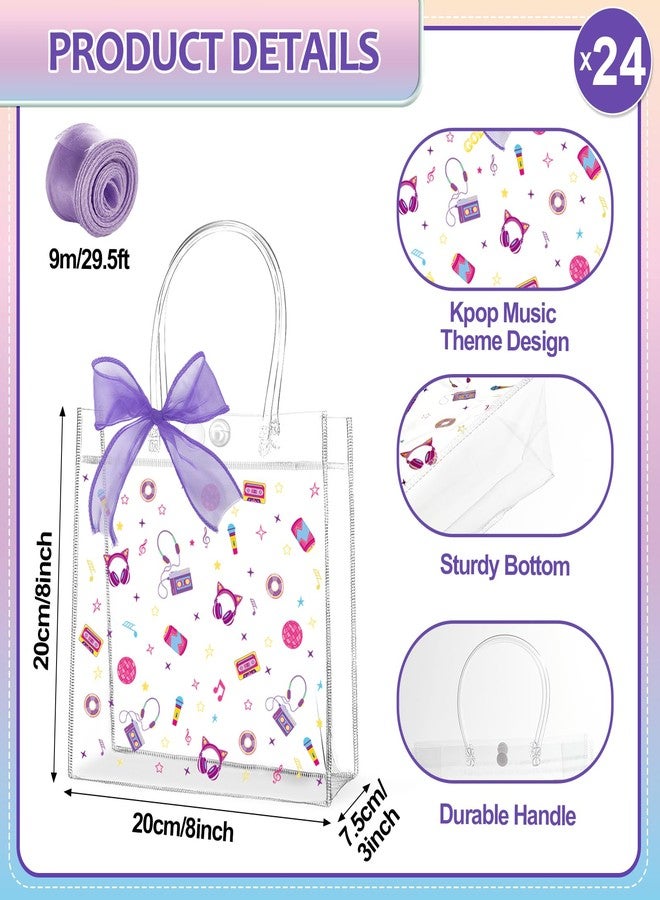 Lonfliness 24Pcs Kpop Themed Birthday Party Clear PVC Gift Bags With Ribbon Music Goodie Treat Candy Bags With Handles Popular Singer Present Transparent Tote Bag for Girls Friendship Baby Shower Wedding Decor - Image 2