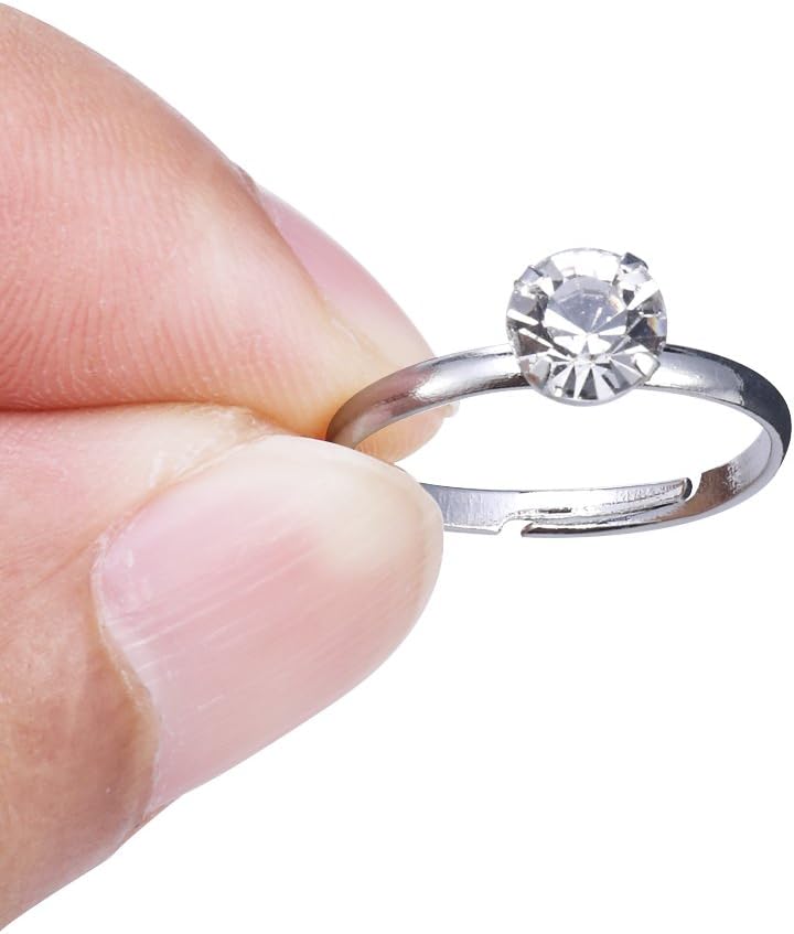 Topoox Bridal Shower Rings 40 Pack Silver Diamond Engagement Rings for Wedding Table Decorations, Party Favors, Arts & Crafts - Image 3
