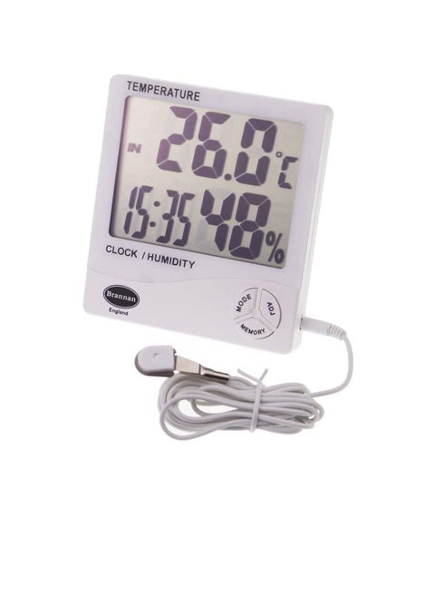 Brannan Digital Hygrometer Indoor Outdoor Thermometer, Temperature Clock and Humidity Monitor with Jumbo 1 Inch Digit Screen - UK