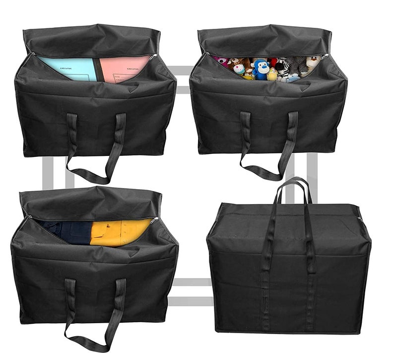 Asthi Asthi Big 85 L Moisture Proof Clothes Nylon Storage Bag Organiser for Books Magazine Stationery Paper Document Toy Storage Black 57x 368X 405 cm Rectangular PACK OF10  - Image 5