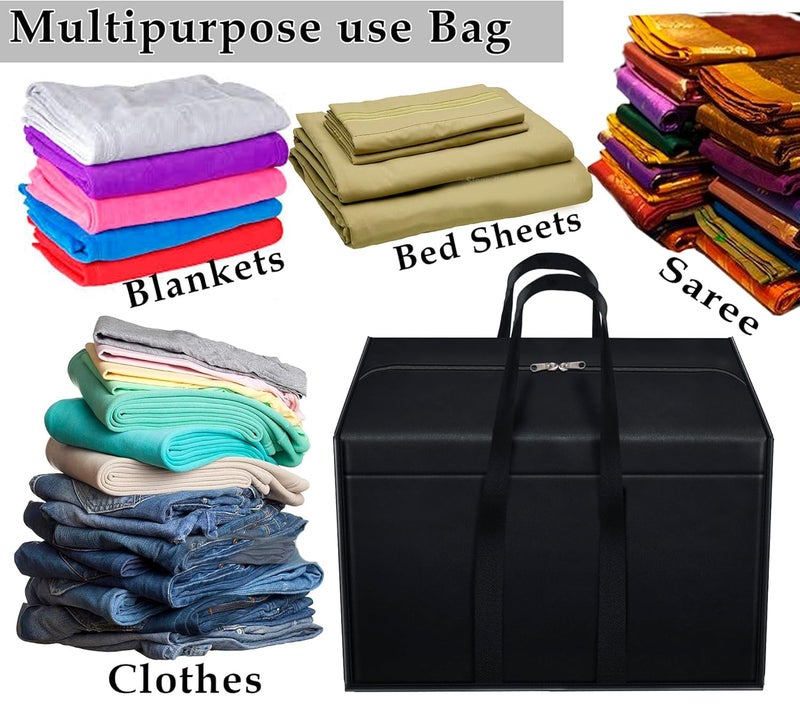 Asthi Asthi Big 85 L Moisture Proof Clothes Nylon Storage Bag Organiser for Books Magazine Stationery Paper Document Toy Storage Black 57x 368X 405 cm Rectangular PACK OF10  - Image 3