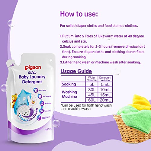 Pigeon Baby Laundry Liquid Detergent Refill 450 ml (Pack of 2) | Gentle Fabric Care for Baby Clothes | Removes Daily Stains | Hand & Machine Wash - Image 4