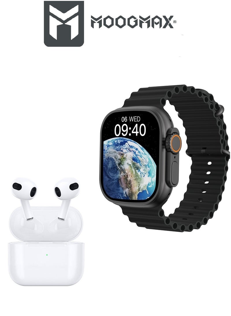 MOOGMAX - The Smart bundle package 2-in-1, Ultra smart watch 49MM Titanium case, works with gestures, all sports modes, heart and sleep measurements, support for NFC and Airbuds 4 from Moogmax TWS earphones. - Image 1