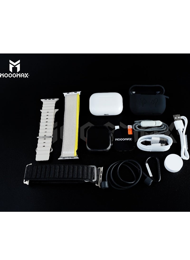 MOOGMAX - The Smart bundle package 2-in-1, Ultra smart watch 49MM Titanium case, works with gestures, all sports modes, heart and sleep measurements, support for NFC and Airbuds 4 from Moogmax TWS earphones. - Image 1