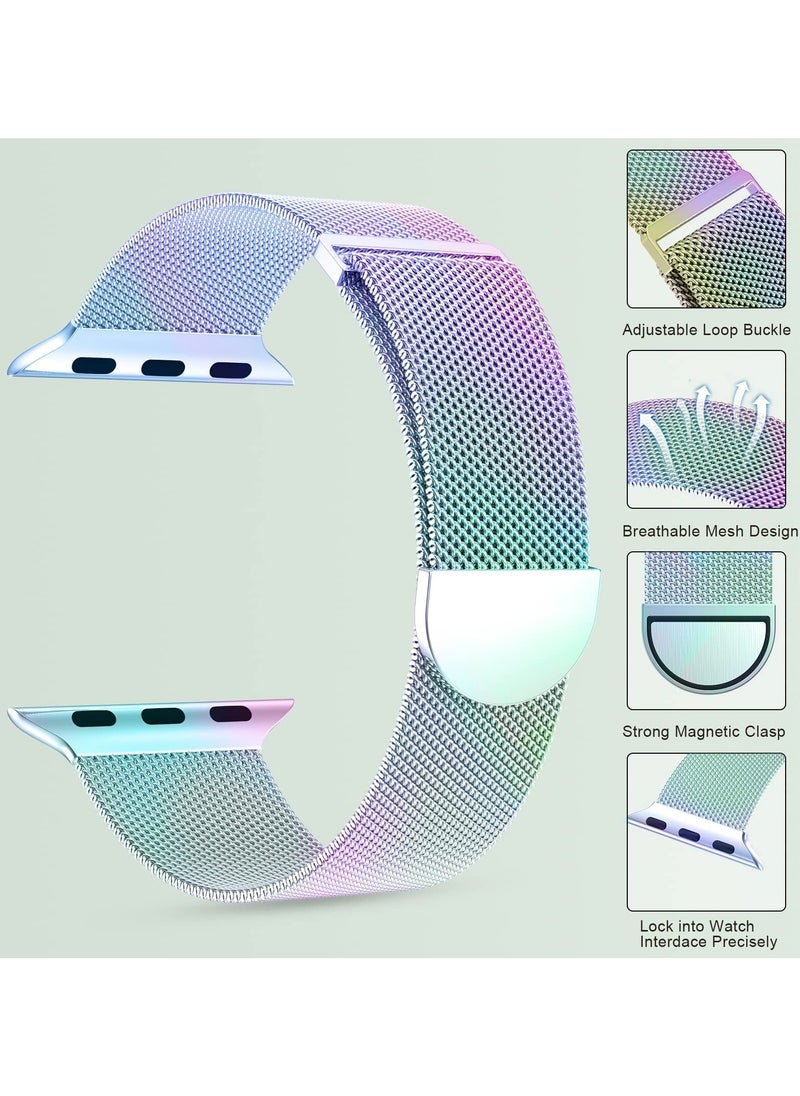 Generic Compatible with Apple Watch Band 42mm 44mm 45mm 46mm 49mm for Women and Men, Stainless Steel Magnetic Metal Wristband Strap Compatible with iWatch Series 10 9 8 7 6 5 4 3 2 1 SE 2/1 Colorful  - Image 3