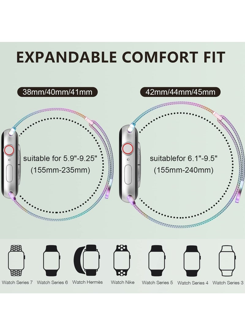 Generic Compatible with Apple Watch Band 42mm 44mm 45mm 46mm 49mm for Women and Men, Stainless Steel Magnetic Metal Wristband Strap Compatible with iWatch Series 10 9 8 7 6 5 4 3 2 1 SE 2/1 Colorful  - Image 4