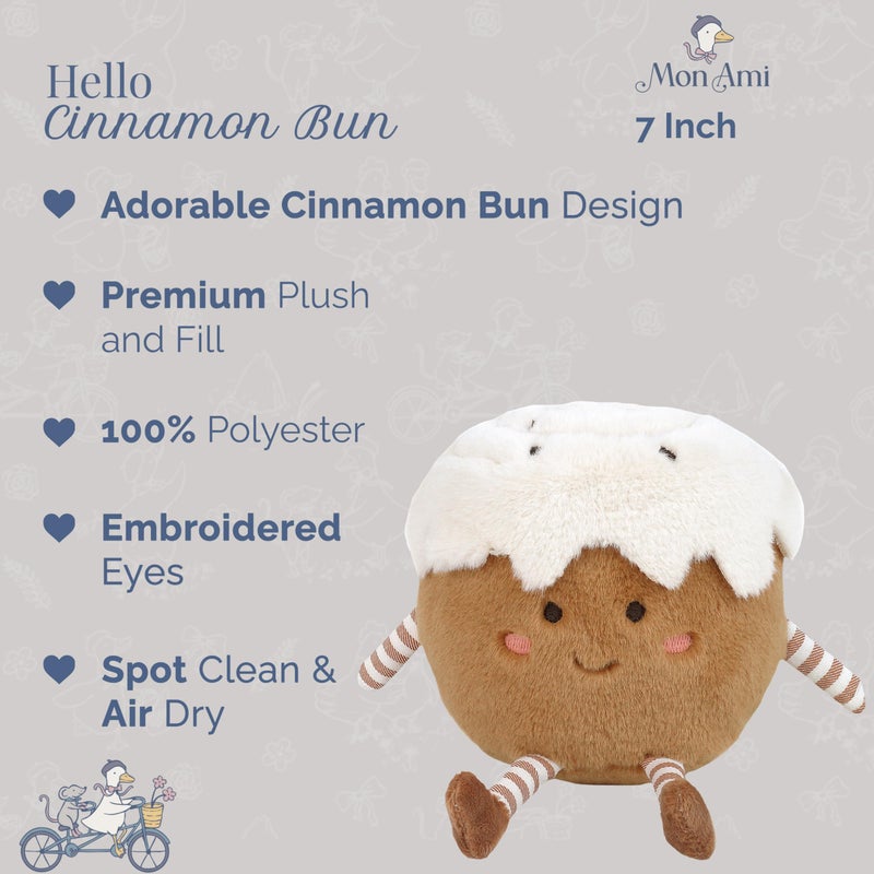MON AMI Cinnamon Bun Plush Toy â€“ 7 inches Cute Breakfast Cinnamon Roll Plushie with Icing | Soft Stuffed Toy for All Ages | Holiday DÃ©cor Accent & Sweet Gift - Image 2