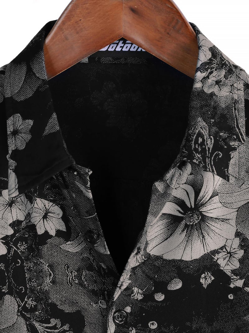 JOTOOK Mens Hawaiian Shirt Short Sleeve Button Down Tropical Shirts Casual Floral Summer Beach Shirt Large Black Gray - Image 3
