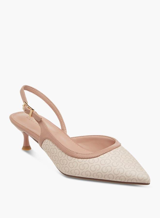 Celeste Women's Monogram Print Shoes with Buckle Closure and Kitten Heels - Image 1