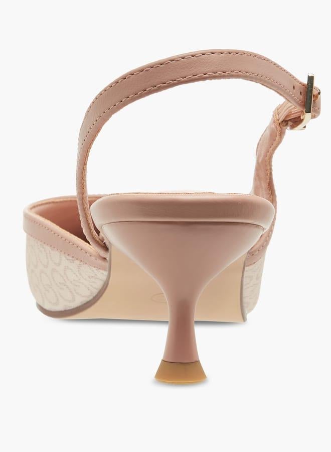 Celeste Women's Monogram Print Shoes with Buckle Closure and Kitten Heels - Image 4