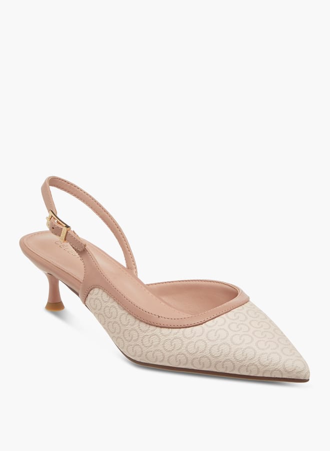 Celeste Women's Monogram Print Shoes with Buckle Closure and Kitten Heels  - Image 2