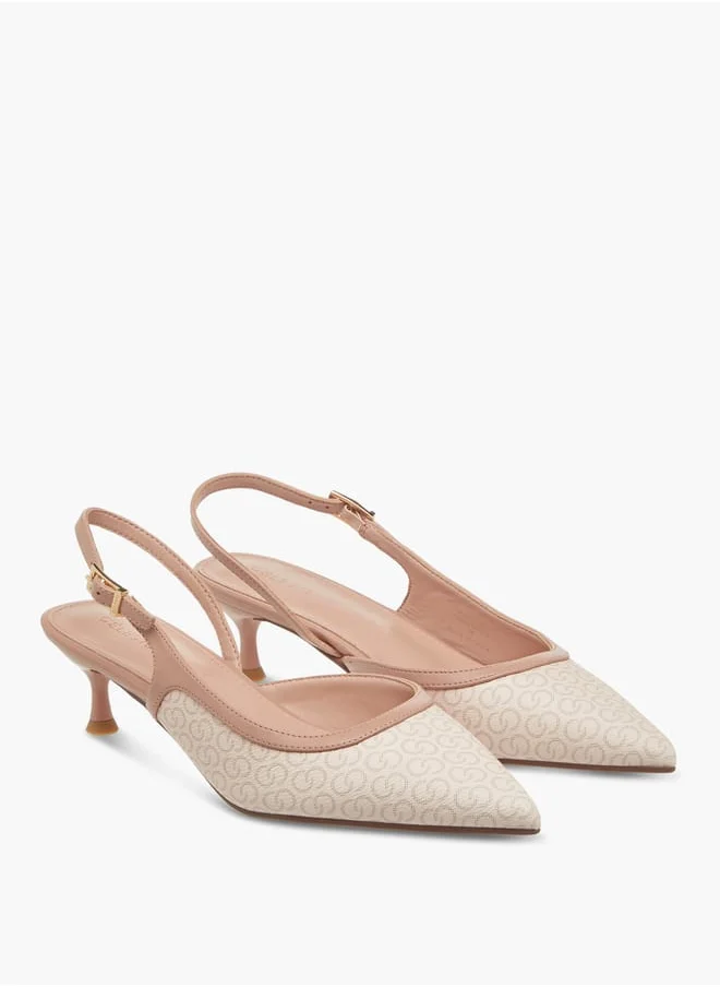 سيليست Women's Monogram Print Shoes with Buckle Closure and Kitten Heels