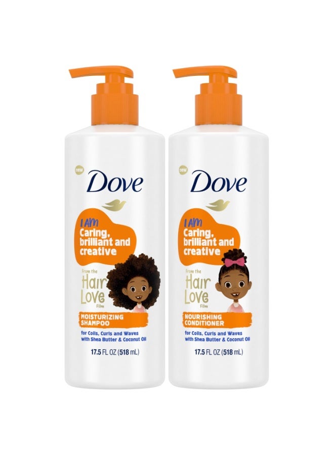 Dove مجموعة شامبو وبلسم دوف - مجموعة الحب، للشعر المجعد، للأطفال، منتجات الشعر المموج 17.5 أونصة (مجموعة من قطعتين) - Image 1