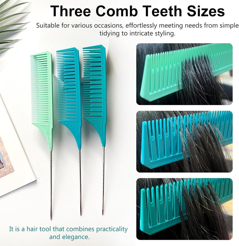 Zoolinn Premium Highlighting Comb Set – 3 Sizes - Blue & Green, with Rat Tail, Heat Resistant, for Home Use Hair Salon & Barbershop, Professional Hair Dye Styling Comb - Image 3
