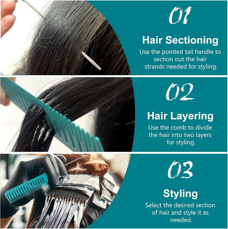 Zoolinn Premium Highlighting Comb Set – 3 Sizes - Blue & Green, with Rat Tail, Heat Resistant, for Home Use Hair Salon & Barbershop, Professional Hair Dye Styling Comb - Image 5