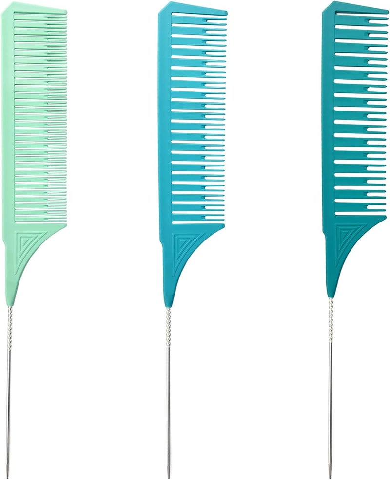 Zoolinn Premium Highlighting Comb Set – 3 Sizes - Blue & Green, with Rat Tail, Heat Resistant, for Home Use Hair Salon & Barbershop, Professional Hair Dye Styling Comb - Image 1