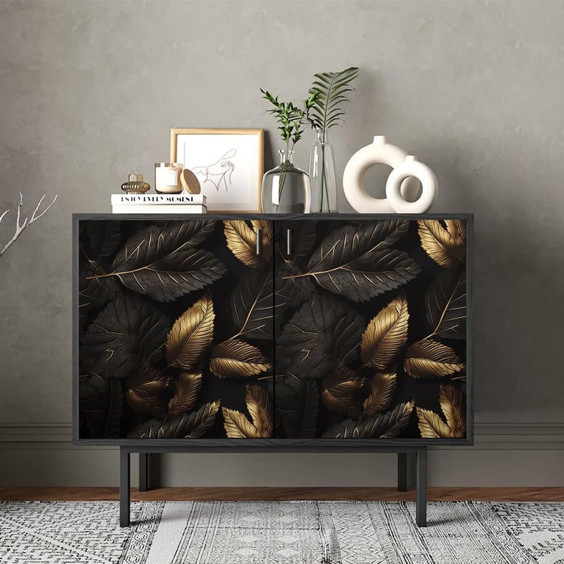 REDAMANCY Modern Dark Black Gloden Steel Leaf Plants Botanical Peel and Stick Wallpaper Stick on Contact Paper Vintage Wall Paper Easy Peel Off for nightstand Drawer Cabinet Renter - Image 3