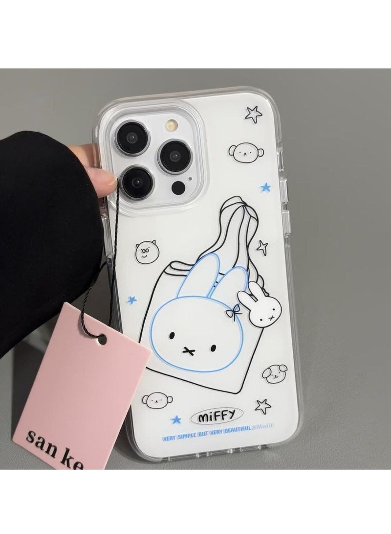 NIBEMINENT White Background Bag Mimi Rabbit Protective TPU Case Cover For iPhone 15 Plus