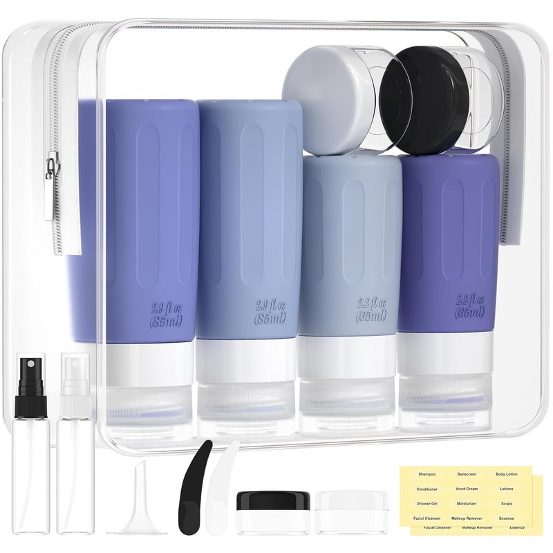 Morfone 16 Pack Silicone Travel Bottles Set for Toiletries TSA Approved Travel Containers Leakproof Squeezable Refillable Accessories 2oz 3oz for Shampoo Conditioner Lotion Liquids(Blue) - Image 1