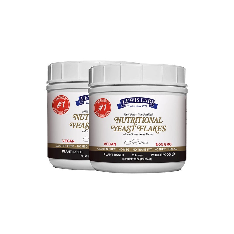 Lewis Labs Nutritional Yeast Flakes Seasoning Nooch for Vegan Cheese Powder Substitute 2 lb 100 Pure Non Fortified Unsweetened Kosher Gluten Free Non GMO Plant Based Protein Dairy Free