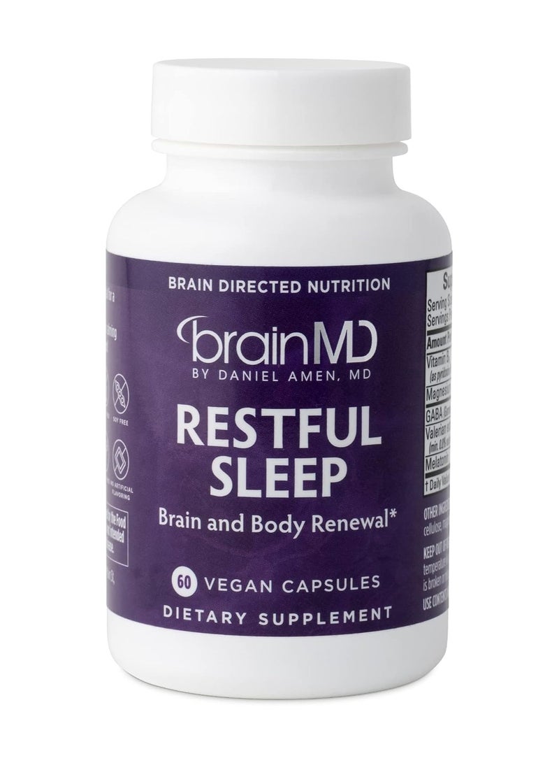 BRAINMD Restful Sleep - 60 Vegan Capsules - Supports Brain & Body Renewal - with Melatonin, Valerian Extract, GABA & Magnesium - Non-Habit Forming - 30 Servings - Image 1