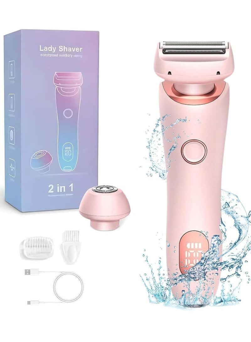 Electric Razors for Women, 2 In 1 Electric Shaver for Legs Underarm Face Pubic Hairs, Wet Dry Use Rechargeable Bikini Trimmer Hair Removal with Detachable Head, Painless IPX7 Waterproof - Image 1