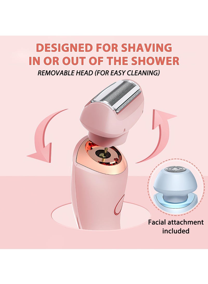 Electric Razors for Women, 2 In 1 Electric Shaver for Legs Underarm Face Pubic Hairs, Wet Dry Use Rechargeable Bikini Trimmer Hair Removal with Detachable Head, Painless IPX7 Waterproof - Image 4