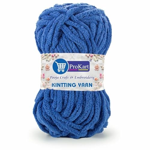 ProKart Premium Blankie Wool, Plush & Cuddly, Chenille Yarn Supersoft Hand Knitting Wool Ball | Blanket Thick/Mottu Yarn Ball Suitable for Hand Knitting and Crocheting (Royal Blue, 100gms x 4 Pack) - Image 1