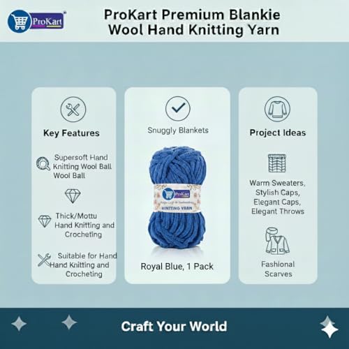ProKart Premium Blankie Wool, Plush & Cuddly, Chenille Yarn Supersoft Hand Knitting Wool Ball | Blanket Thick/Mottu Yarn Ball Suitable for Hand Knitting and Crocheting (Royal Blue, 100gms x 4 Pack) - Image 4