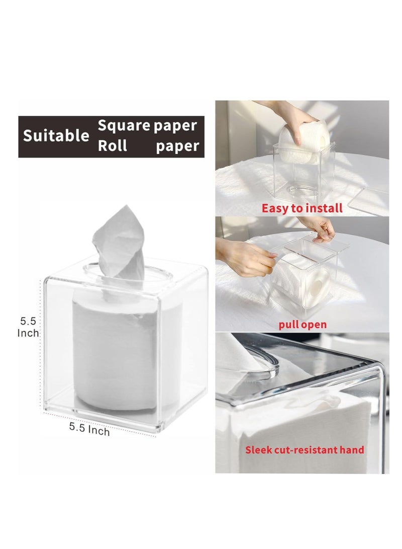 Altheqa Tissue Box Holder with Cover Square,Facial Tissue Dispenser Box Case for Countertop,Clear Plastic Dryer Sheet Container Napkin Organizer for Bathroom, Kitchen,Home,Square - Image 3