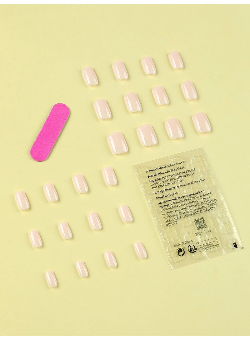 أظافر تركيب 24 قطعة بتصميم كلاسيكي قصير باللون الوردي الفاتح - Image 2