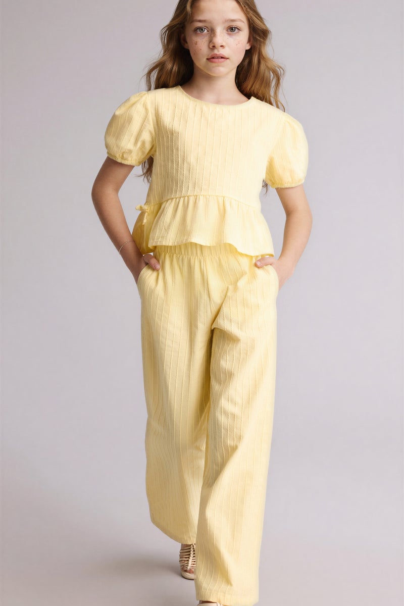 DeFacto Yellow Girl Girl Wide Leg Cotton Trousers Casual - Image 2
