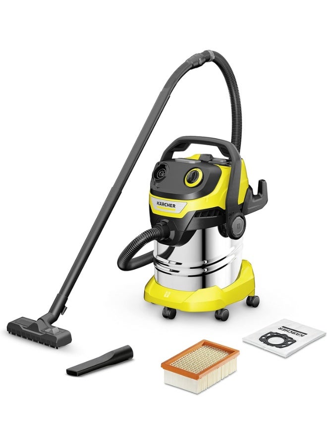 KARCHER WD 5 S Wet and Dry Vacuum Cleaner with Blower Function, 1200W Power, 25L Stainless Steel Container, Patented Filter Cleaning & 2.2m Hose, for Garage, Workshop & Renovations, Yellow 25 L 1200 W 16283830.0 Yellow - Image 1