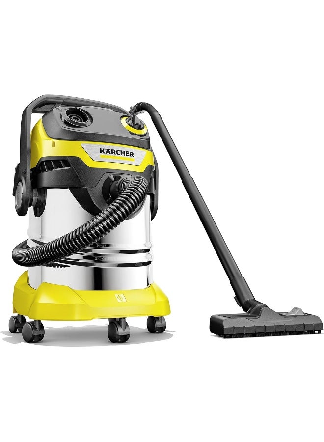 KARCHER WD 5 S Wet and Dry Vacuum Cleaner with Blower Function, 1200W Power, 25L Stainless Steel Container, Patented Filter Cleaning & 2.2m Hose, for Garage, Workshop & Renovations, Yellow 25 L 1200 W 16283830.0 Yellow - Image 3