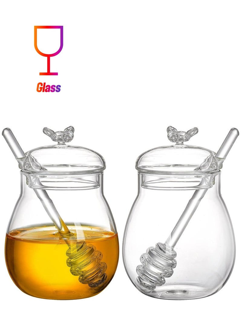 Suntown برطمانات عسل مع مغرفة وغطاء وعاء زجاجي للعسل شفاف حاوية توزيع العسل لتخزين العسل والشراب في المنزل والمطبخ مجموعة برطمانات زجاجية للعسل ومغرفة 250 مل 2 عبوة - Image 1