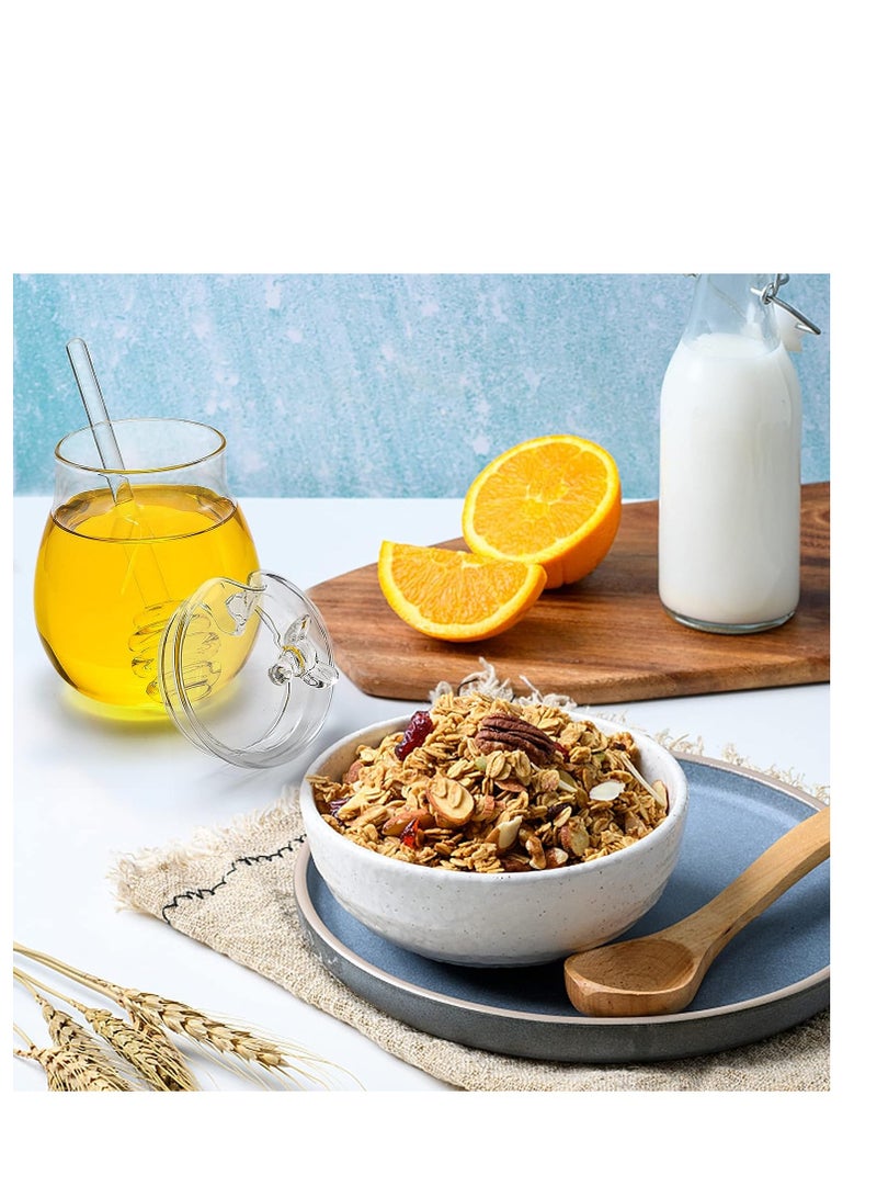 Suntown برطمانات عسل مع مغرفة وغطاء وعاء زجاجي للعسل شفاف حاوية توزيع العسل لتخزين العسل والشراب في المنزل والمطبخ مجموعة برطمانات زجاجية للعسل ومغرفة 250 مل 2 عبوة - Image 4