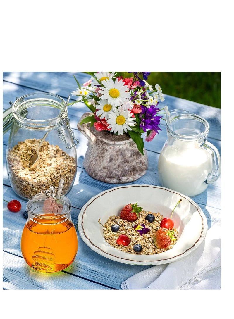 Suntown برطمانات عسل مع مغرفة وغطاء وعاء زجاجي للعسل شفاف حاوية توزيع العسل لتخزين العسل والشراب في المنزل والمطبخ مجموعة برطمانات زجاجية للعسل ومغرفة 250 مل 2 عبوة - Image 2