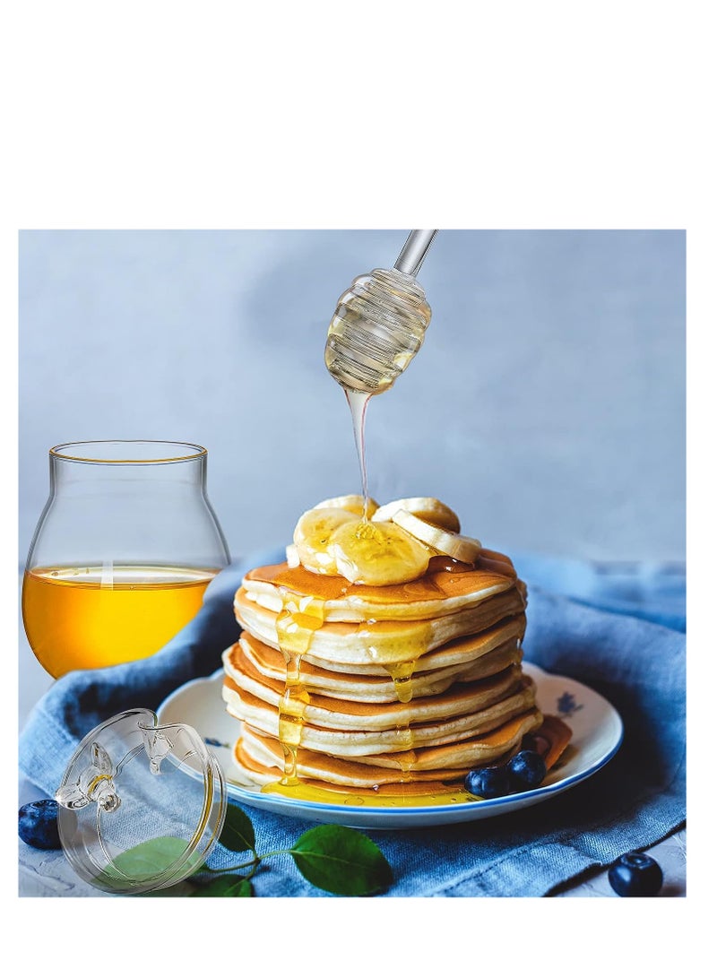 Suntown برطمانات عسل مع مغرفة وغطاء وعاء زجاجي للعسل شفاف حاوية توزيع العسل لتخزين العسل والشراب في المنزل والمطبخ مجموعة برطمانات زجاجية للعسل ومغرفة 250 مل 2 عبوة - Image 3