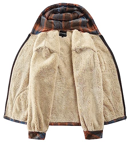 Elesuit Men's Fleece Jackets for Men Sherp Plaid Flannel Sweatshirt for Men Zip Hooides Orange Medium - Image 2