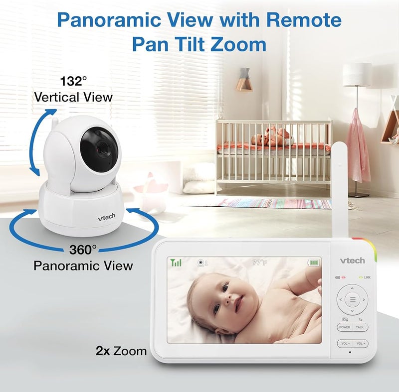 VTech Video Baby Monitor with 5" LCD Screen, Up to 17Hrs Video & 31Hrs Audio Battery Life, Night Vision, 1000ft Range, Pan-Tilt-Zoom, Lullabies, Soothing Sounds, Temperature Sensor, No WiFi: 924W - Image 5