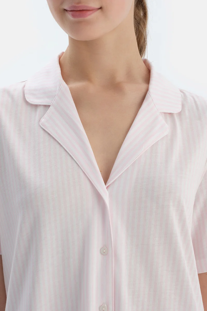 dagi Striped Shirt & Shorts Pajama Set Spread Collar Cotton Blend Mid Rise Regular/Classic Fit Sleepwear